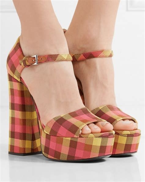 prada checked jacquard print canvas platform sandals|prada shoes for women.